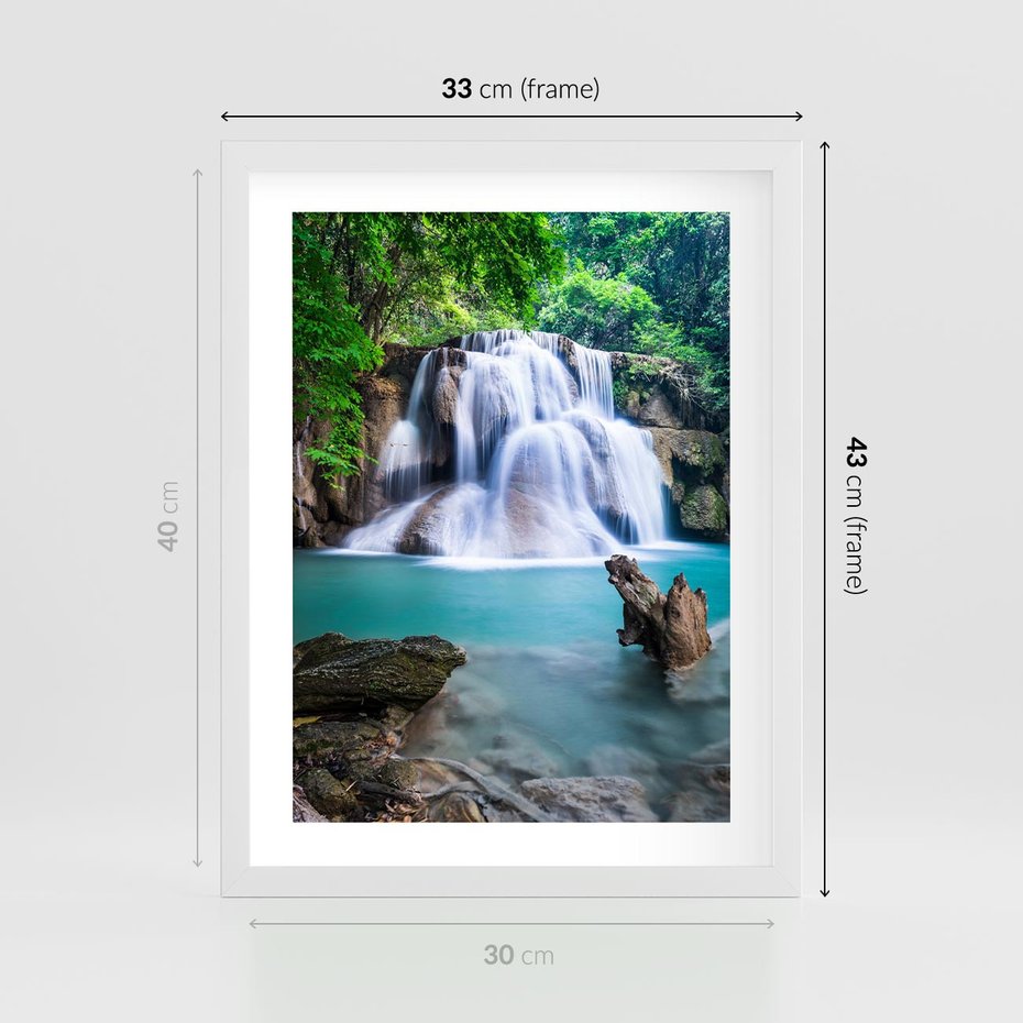 Plakat w ramie 30x40 - Abstrakcyjna nowoczesność - wodospad, woda - rama biała