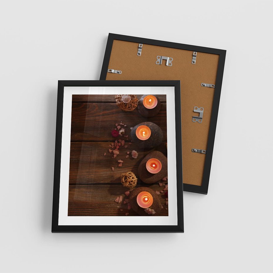 Plakat w ramie 40x50 - Relaksujące spa z pochodniami - spa, świece - rama czarna