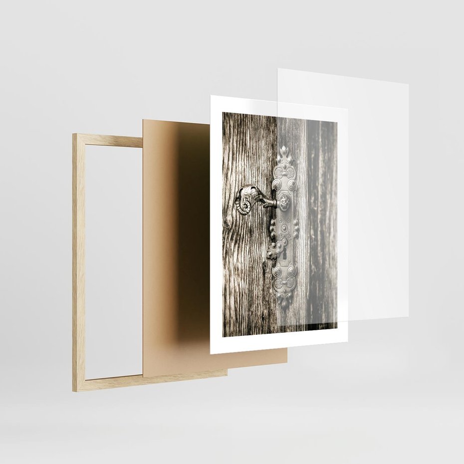 Plakat w ramie 30x40 - Stare Drzwi z Ozdobną Klamką - stare drzwi, klamka - rama drewno