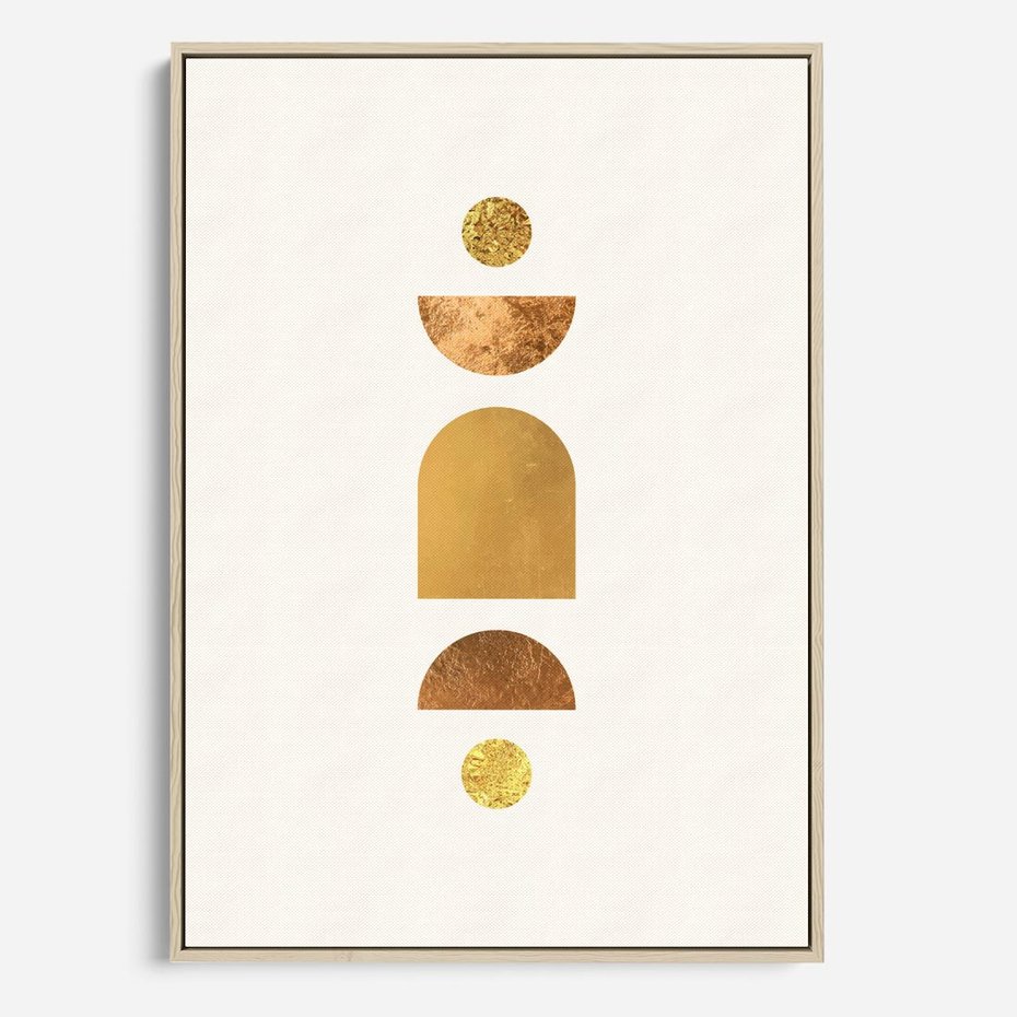 Obraz w ramie 80x120 - Abstrakcyjne Wzory - geometryczne złote kształty, tekstura - rama drewno