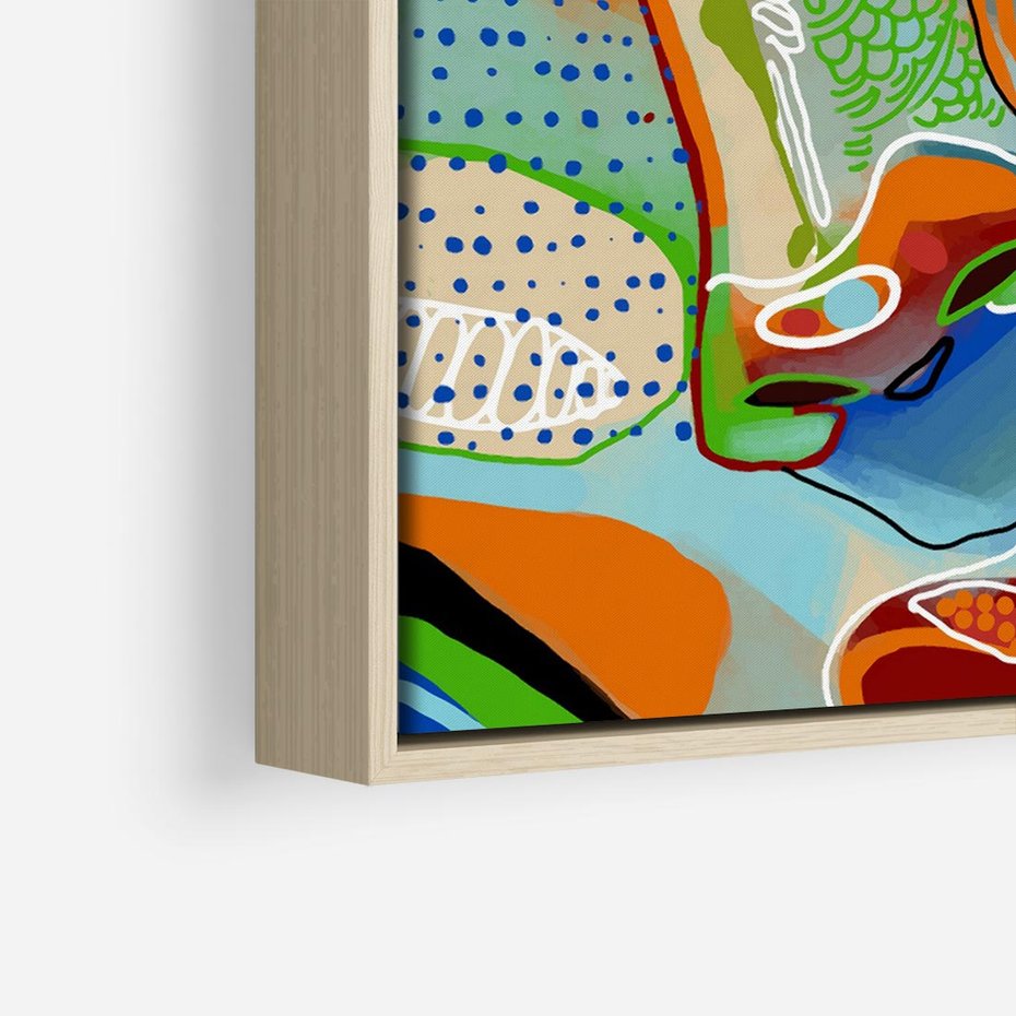 Obraz w ramie 80x80 - Wibracje Kształtów - abstrakcyjny portret kobiety, twarz - rama drewno