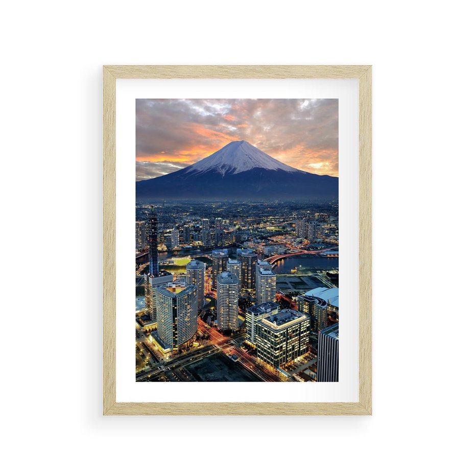 Plakat w ramie 30x40 - Miasto na Górnym Horyzoncie - miasto, góry - rama drewno