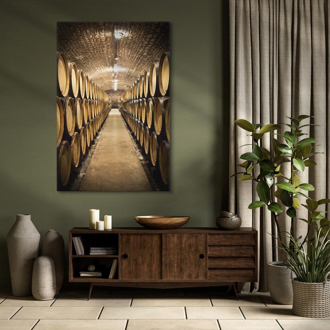Obraz na płótnie 70x100 - Winniczka - winnica, beczki