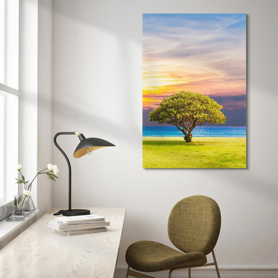 Obraz na płótnie 70x100 - Drzewo, Morze, Trawa - Naturalna Harmonia - drzewo, morze