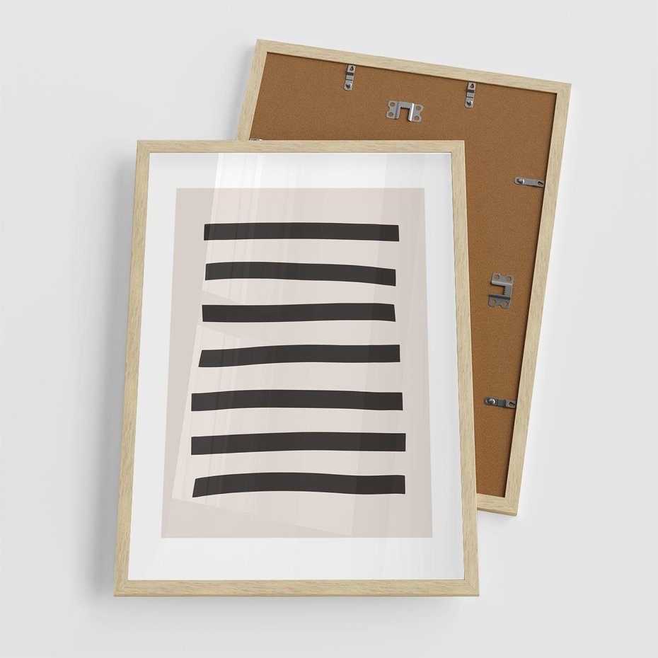 Plakat w ramie 50x70 - Strukturalna Rewolucja Form - minimalizm, czarne pasy - rama drewno