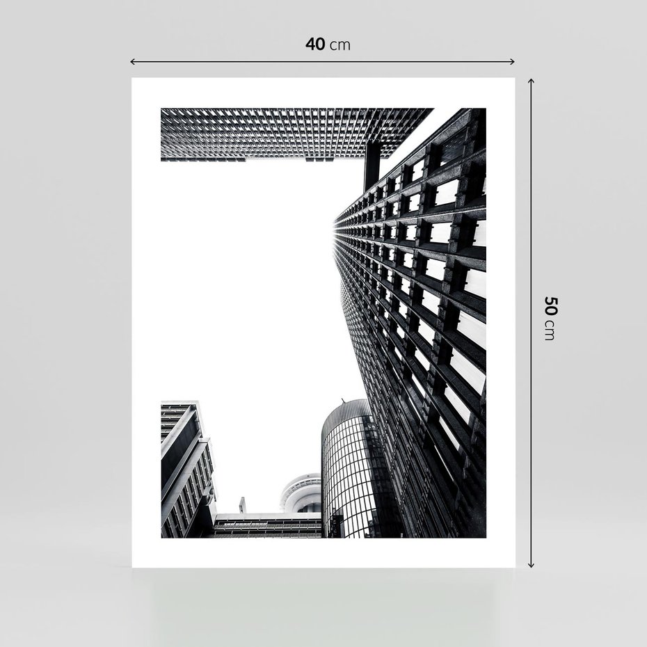Plakat bez ramy 40x50 - Monochromatyczna Sceneria Wieżowców - architektura, wieżowce