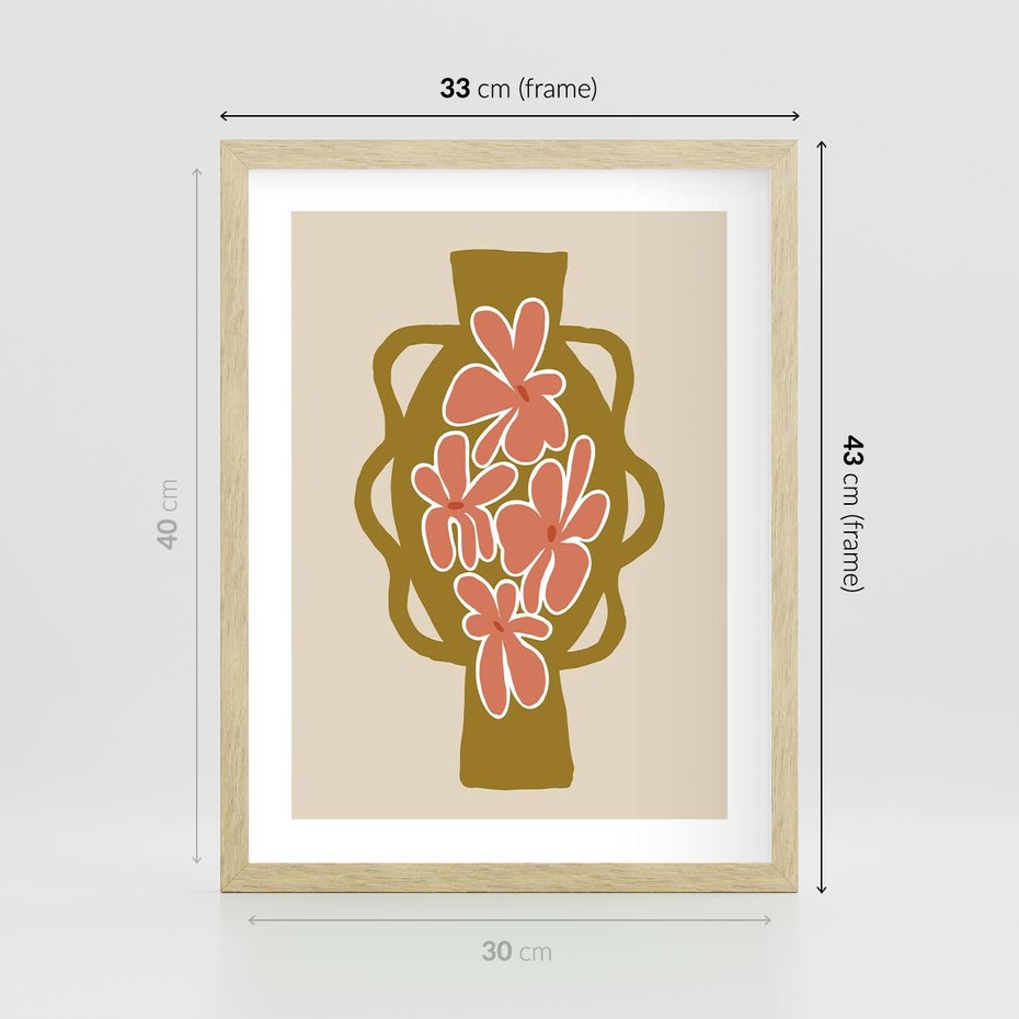 Plakat w ramie 30x40 - Rozbijające Formy - abstrakcyjny plakat, kwiaty na wazonie - rama drewno