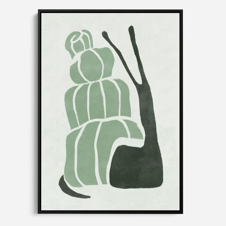 Obraz w ramie 70x100 - Zielona Równowaga - abstrakcyjny zielony ślimak, skandynawski design - rama czarna