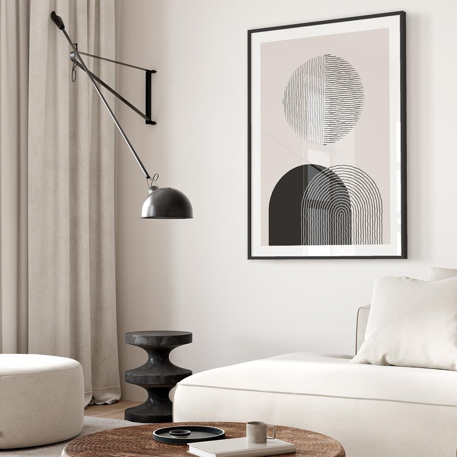 Plakat w ramie 30x40 - Przenikająca Rzeczywistość - abstrakcyjna kompozycja, okręgi i półokręgi - rama czarna