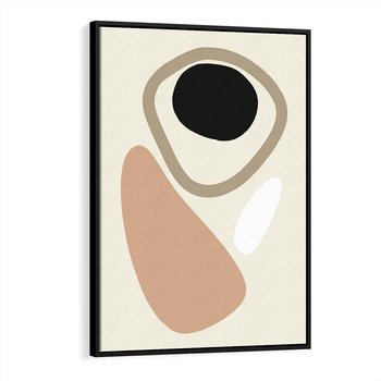 Obraz w ramie 50x70 - Beżowa Synergia - beżowa abstrakcyjna kompozycja, czarny akcent - rama czarna