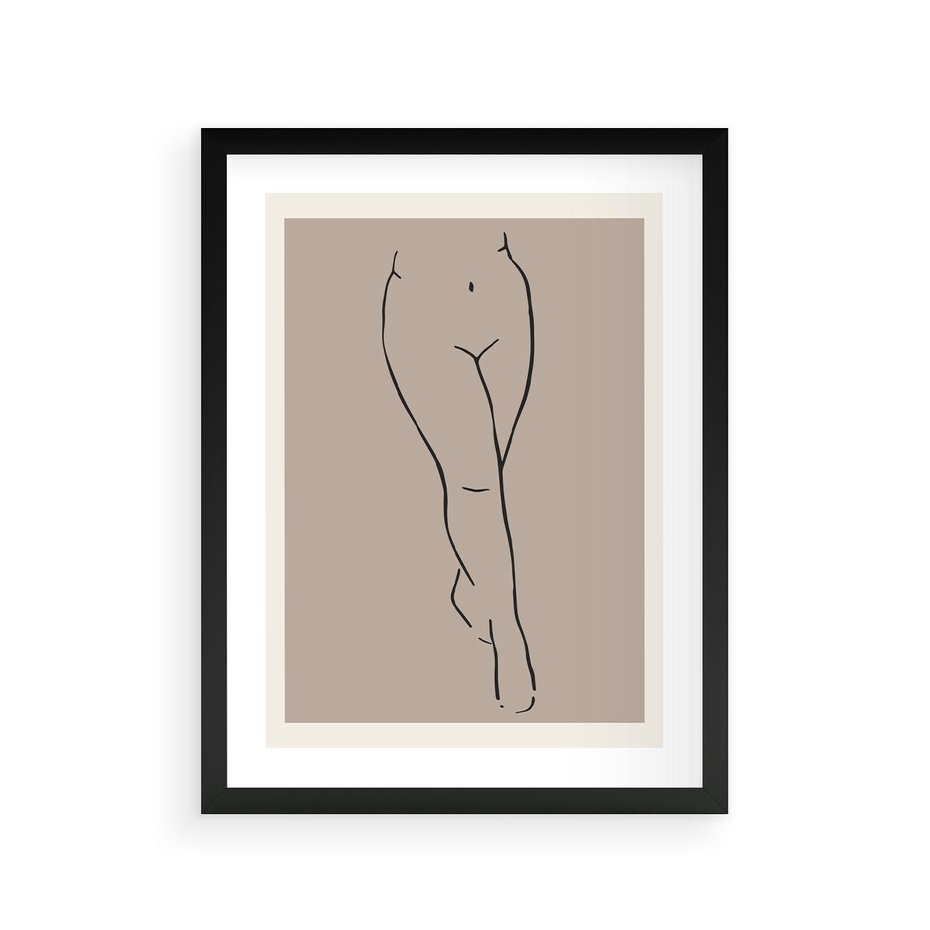 Plakat w ramie 30x40 - Intrygujące Szkice - mnimalistyczny akt kobiecy, beżowa tonacja - rama czarna