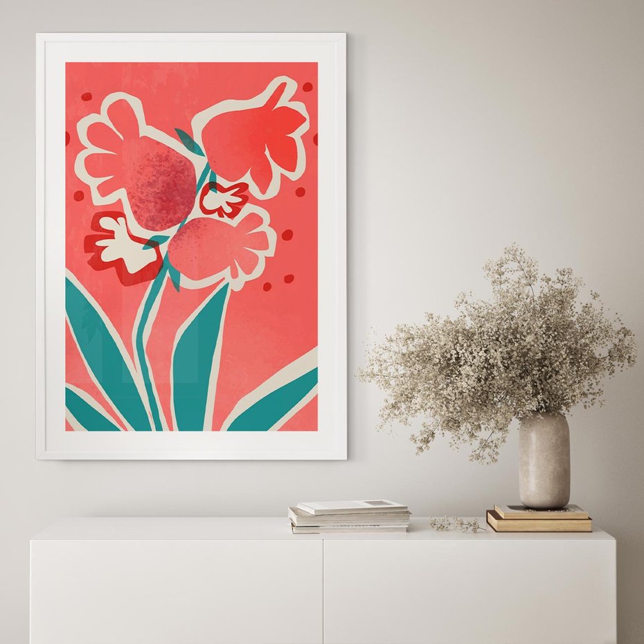 Plakat bez ramy 21x30 - Rozkwitające Plamy i Formy - nowoczesny plakat, abstrakcyjne kwiaty