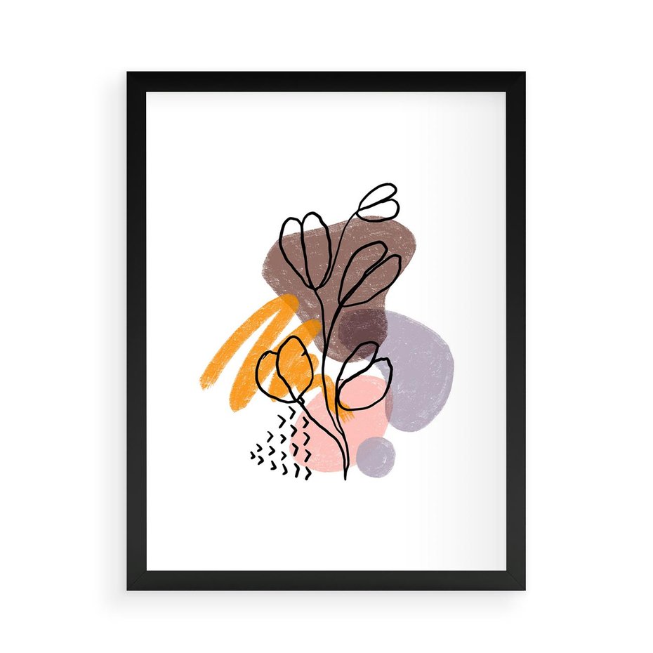 Plakat w ramie 50x70 - Bezgraniczne Widzenia - abstrakcyjna sztuka, liść gałązka - rama czarna