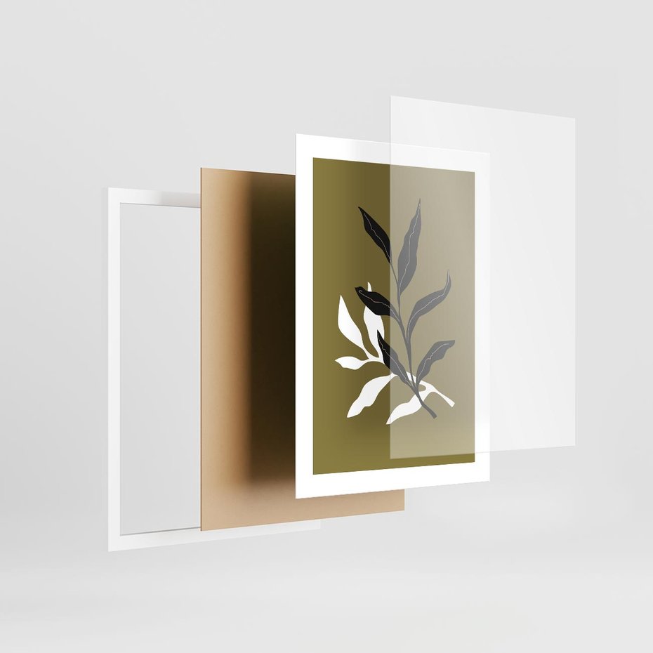Plakat w ramie 30x40 - Wewnętrzne Odsłony - liście, gałązki - rama biała