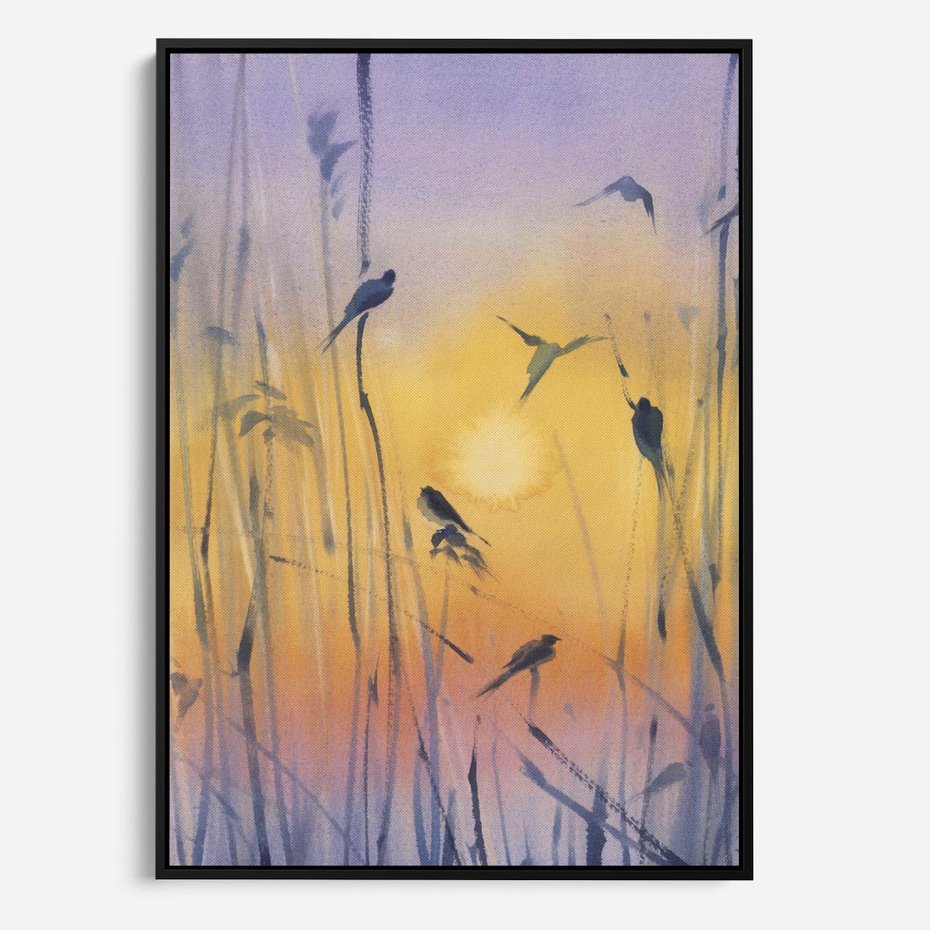 Obraz w ramie 70x100 - Mistyka Poranka nad Szuwaram - wschód słońca w szuwarach, trawy - rama czarna