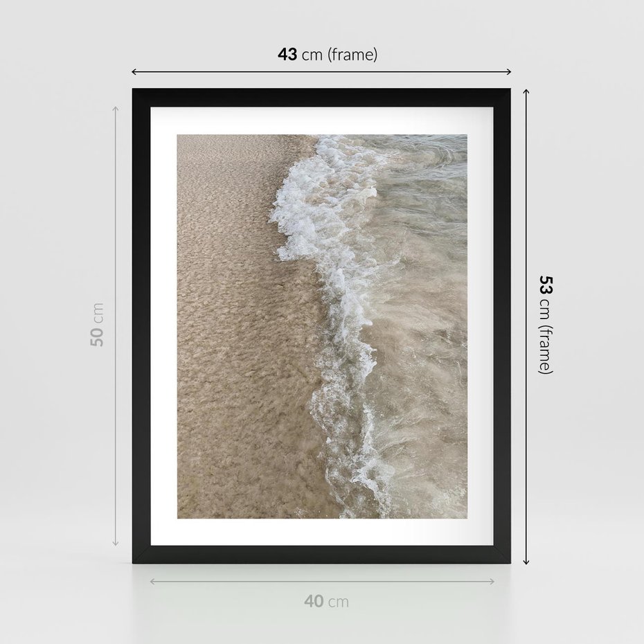 Plakat w ramie 40x50 - Fale Morza na Piasku - plaża, morze - rama czarna