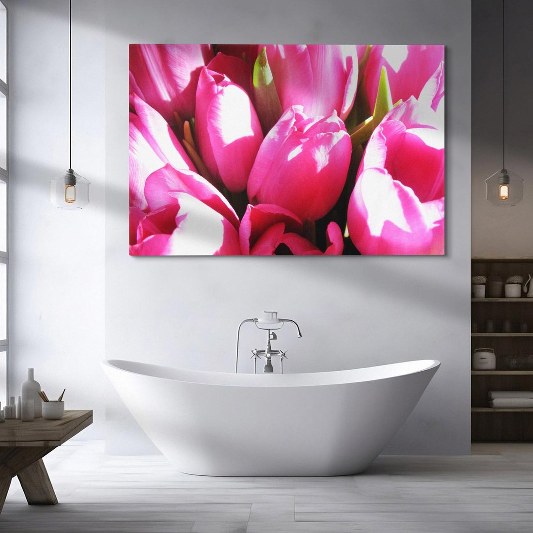 Obraz na płótnie 70x50 - Tulipany w pejzażu - tulipany, kwiaty