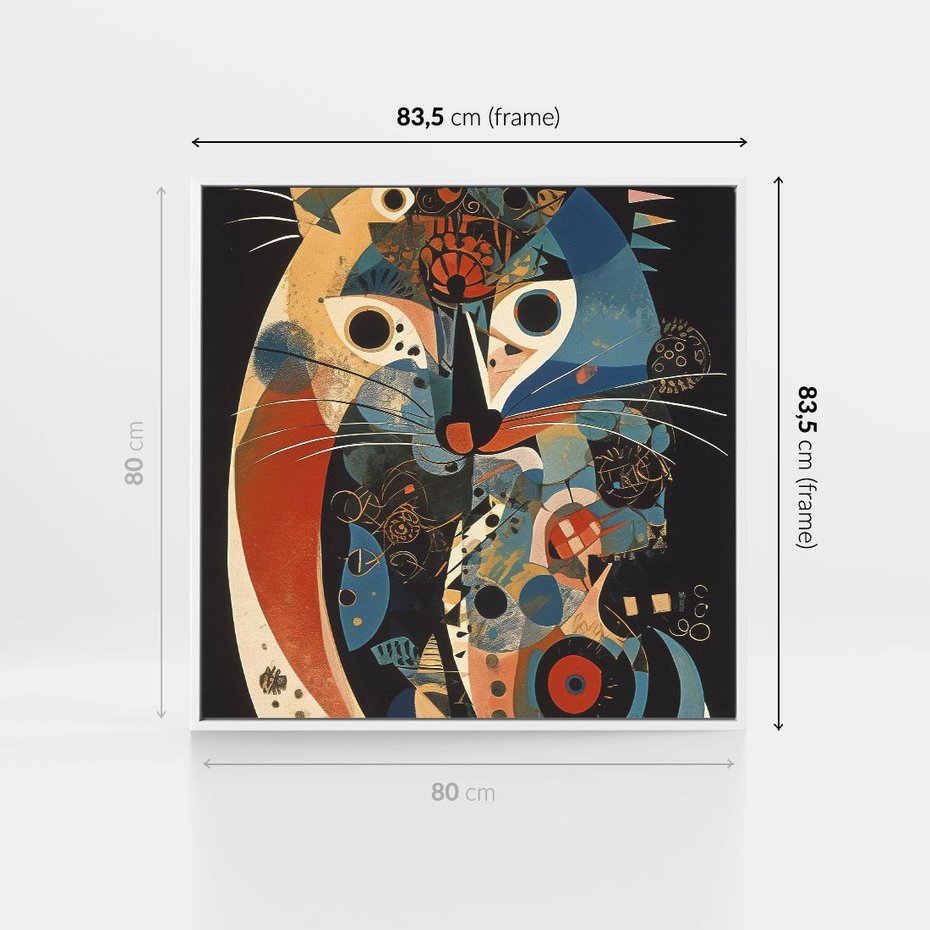Obraz w ramie 80x80 - Księga Surrealnych Wymiarów - abstrakcyjny obraz olejny, kot - rama biała