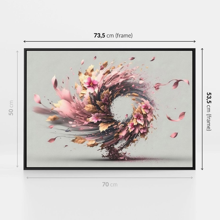 Obraz w ramie 70x50 - Kwiatowy Wir - nowoczesna grafika komputerowa, wir z kwiatów - rama czarna