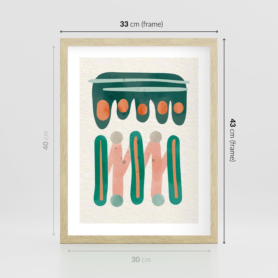 Plakat w ramie 30x40 - Zaklęte Wzory Natury - przypadkowe abstrakcyjne wzory, pomarańczowy i zielony - rama drewno