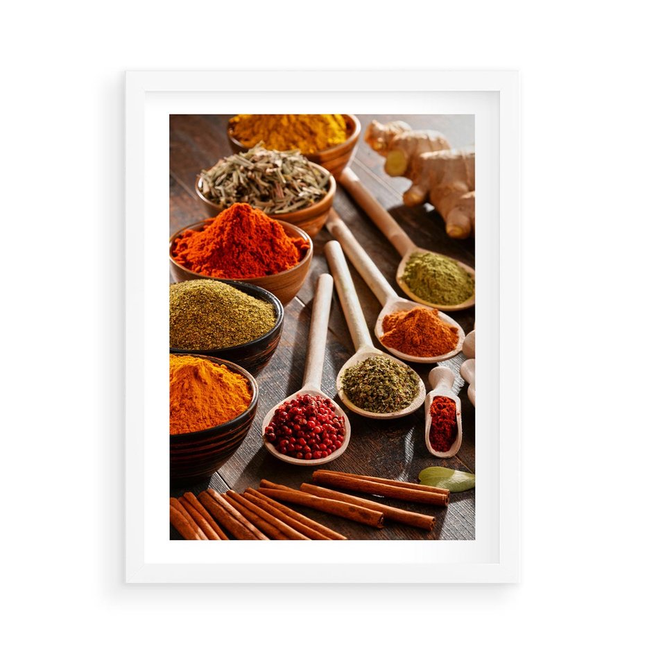 Plakat w ramie 50x70 - Smakowite Aromaty - przyprawy, kuchnia - rama biała