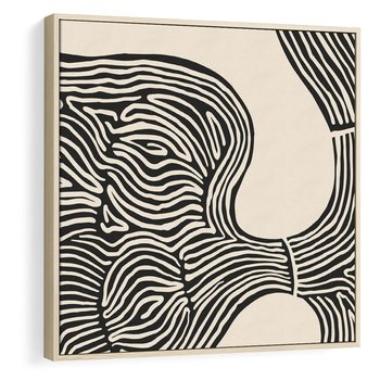 Obraz w ramie 50x50 - Harmonijne Kształty - abstrakcyjne ryciny, czarno biały - rama drewno