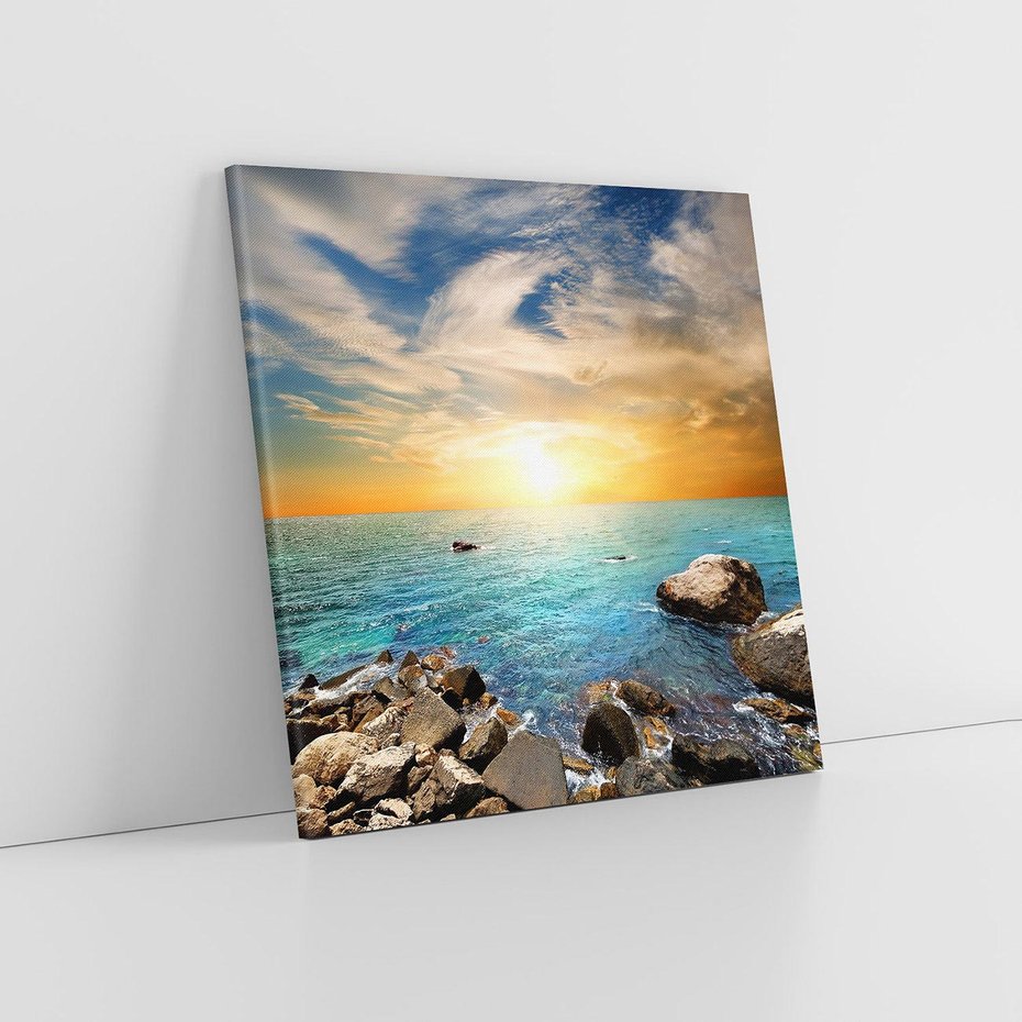 Obraz na płótnie 60x60 - Zachód słońca na plaży - plaża, zachód