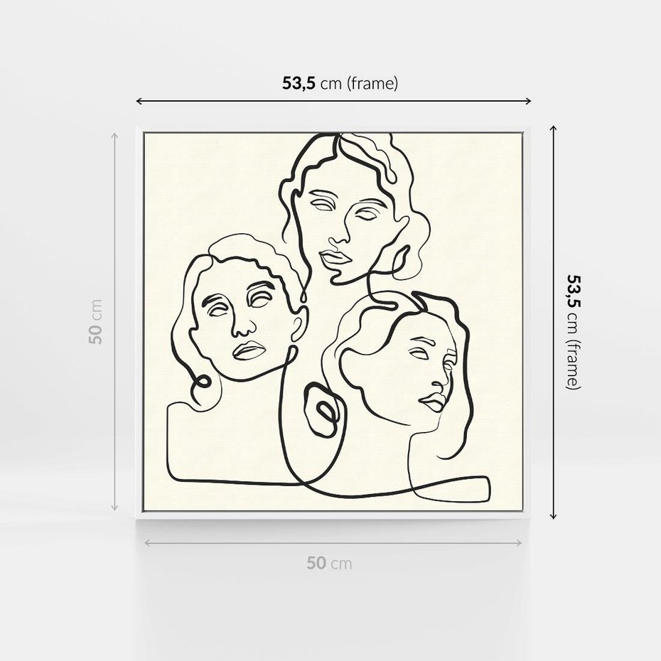 Obraz w ramie 50x50 - Trzy Kobiety - 3 kobiety, antyczny posag - rama biała