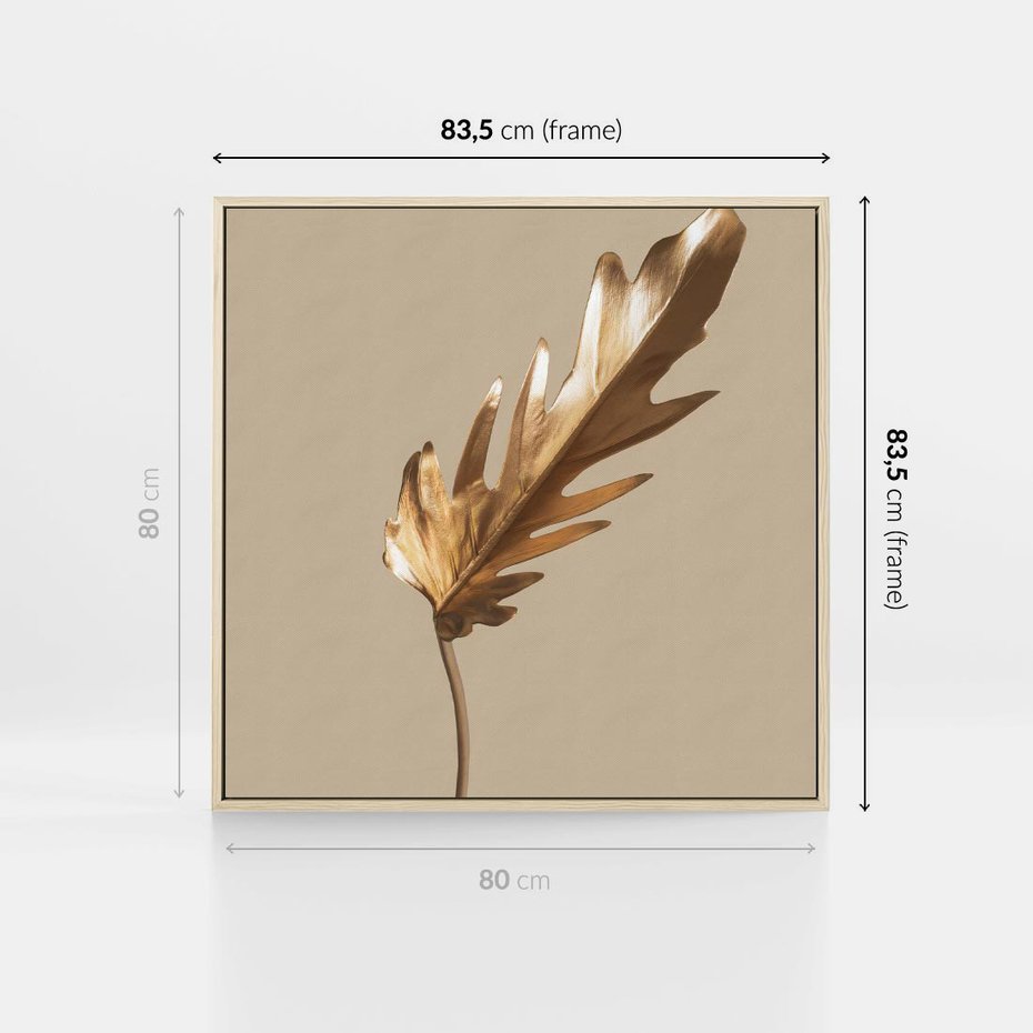 Obraz w ramie 80x80 - Piękno w Detalu - złoty, liść - rama drewno