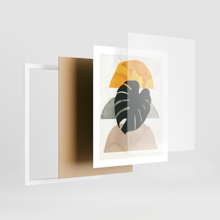 Plakat w ramie 40x50 - Monstera i Boho Elementy - grafika, boho klimat - rama biała