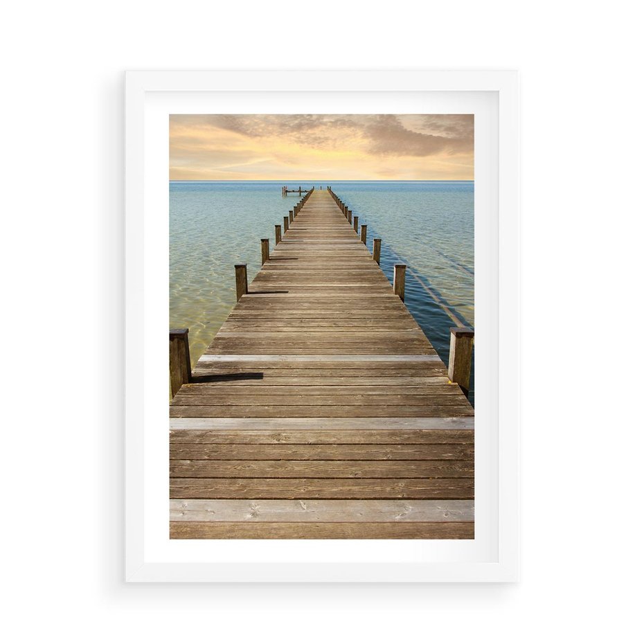 Plakat w ramie 50x70 - Pomost ku morzu - pomost, morze - rama biała