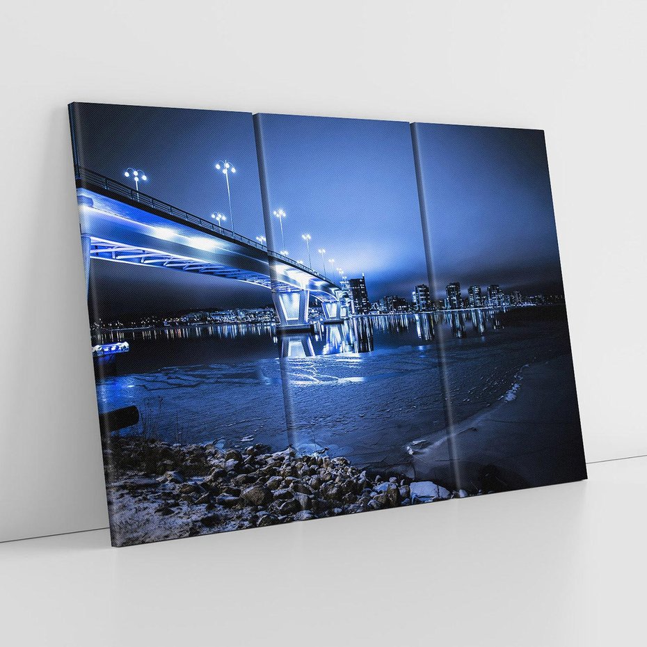 Obraz na płótnie 120x80 - Nocne miasto most - noc, miasto