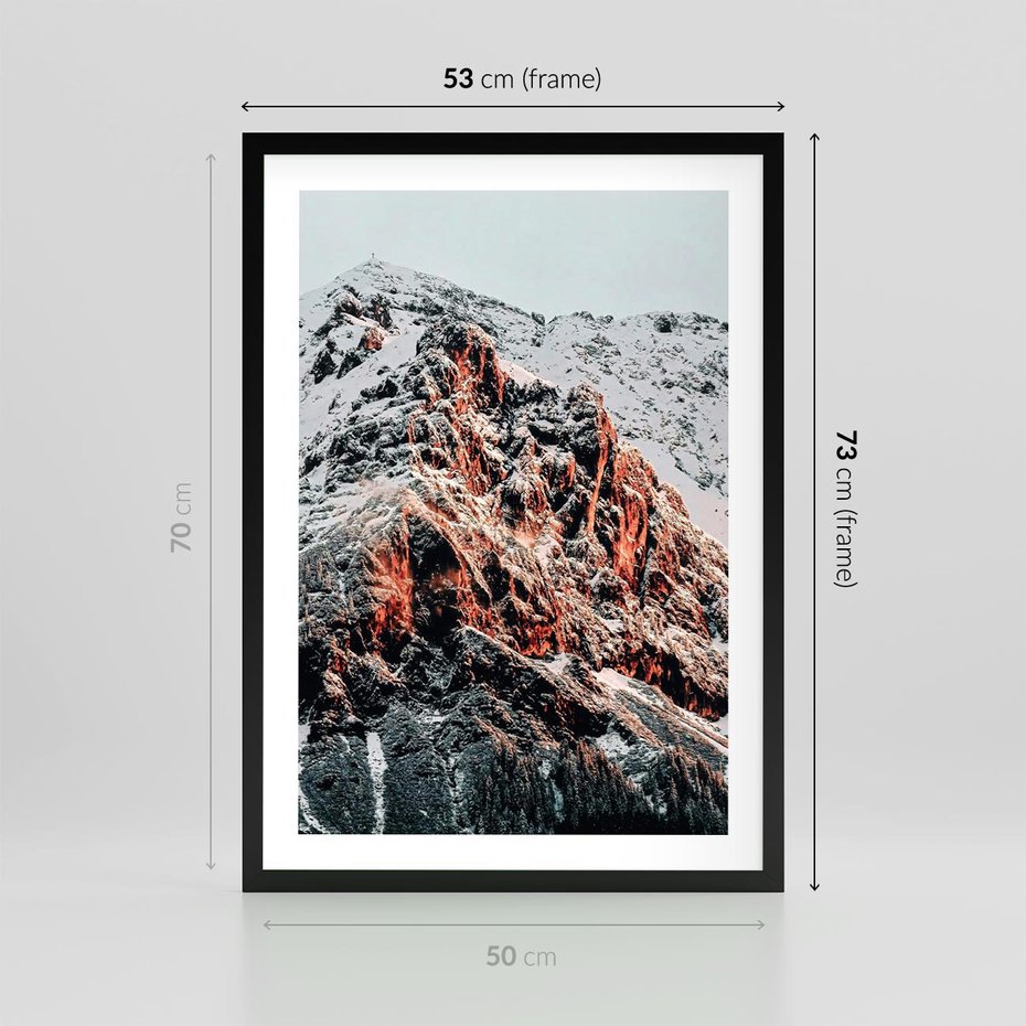 Plakat w ramie 50x70 - Zima na Szczycie - góry, zima - rama czarna