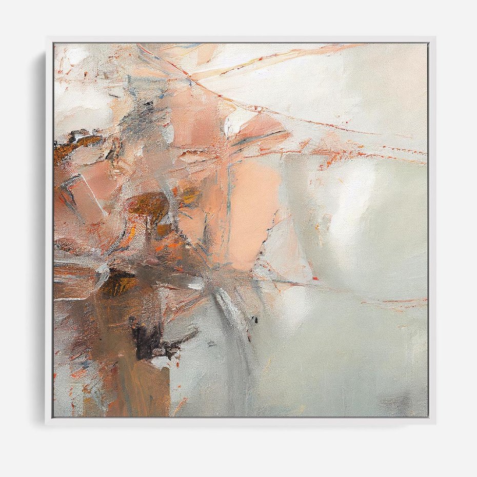 Obraz w ramie 80x80 - Taniec księżycowego pyłu - abstrakcja, tekstury farb - rama biała