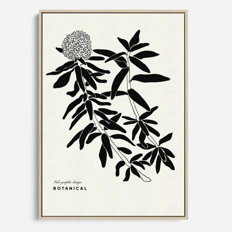 Obraz w ramie 50x70 - Szept kwiatowej wyobraźni - czarno biała grafika, roślinność - rama drewno