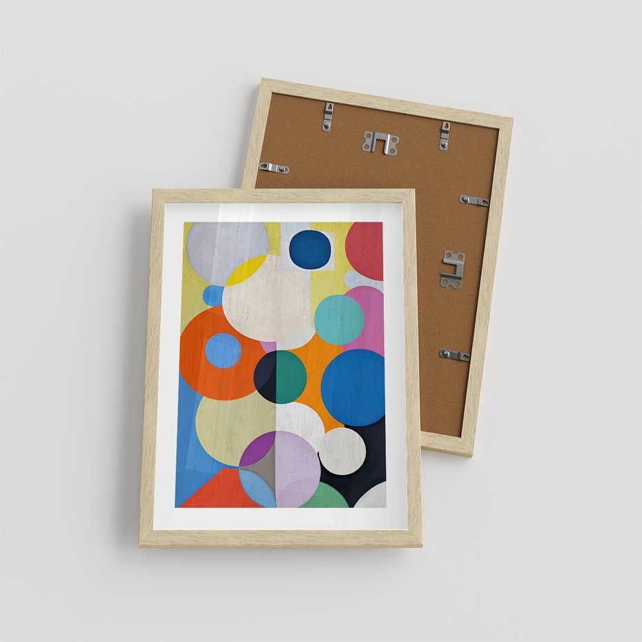 Plakat w ramie 30x40 - Tajemnicze Odbicia Czasu - abstrakcyjne geometryczne kształty, olejny obraz - rama drewno