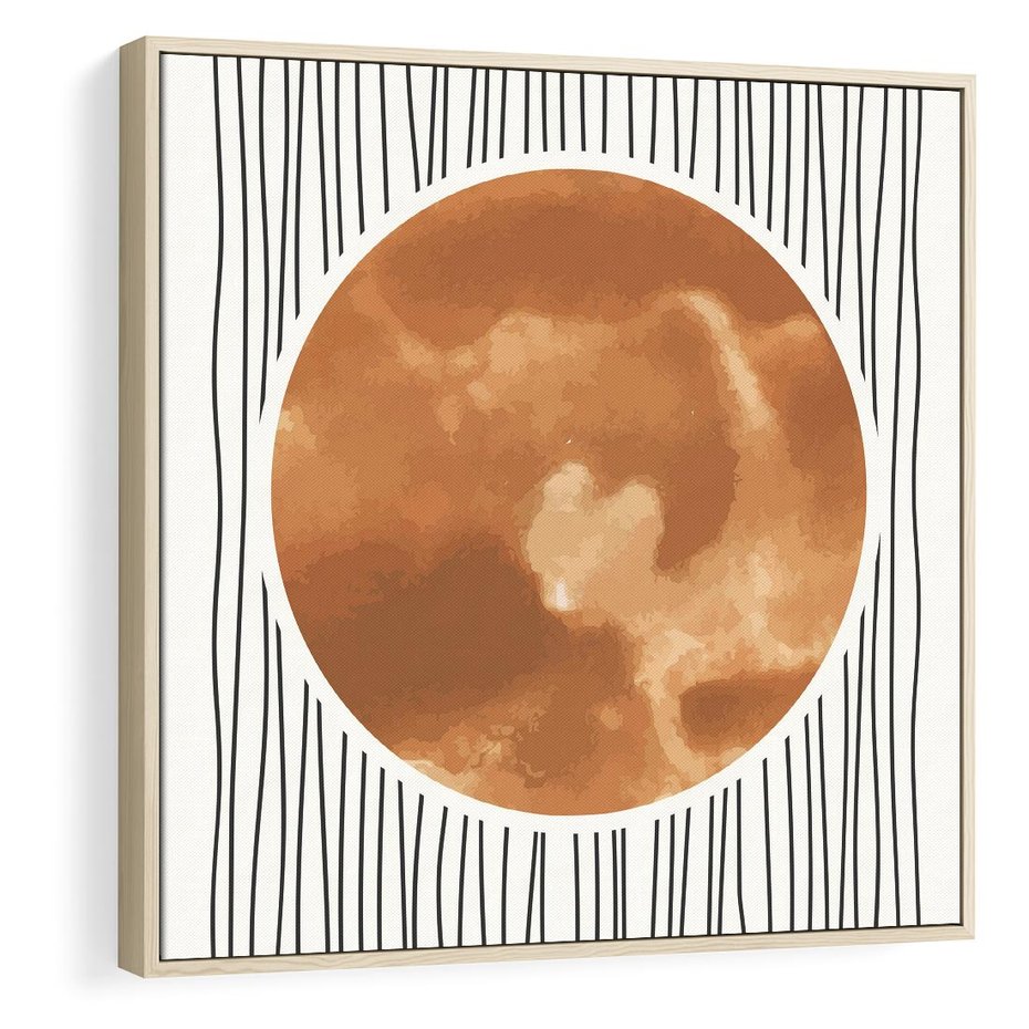 Obraz w ramie 50x50 - Eteryczne Krągłe Echa - boho obraz, geometria - rama drewno