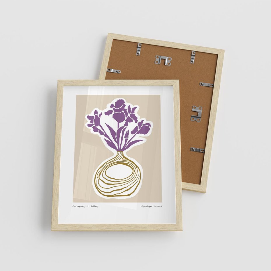 Plakat w ramie 40x50 - Migocące Anomalie - abstrakcyjne liście, kwiaty tropikalne w wazonie - rama drewno