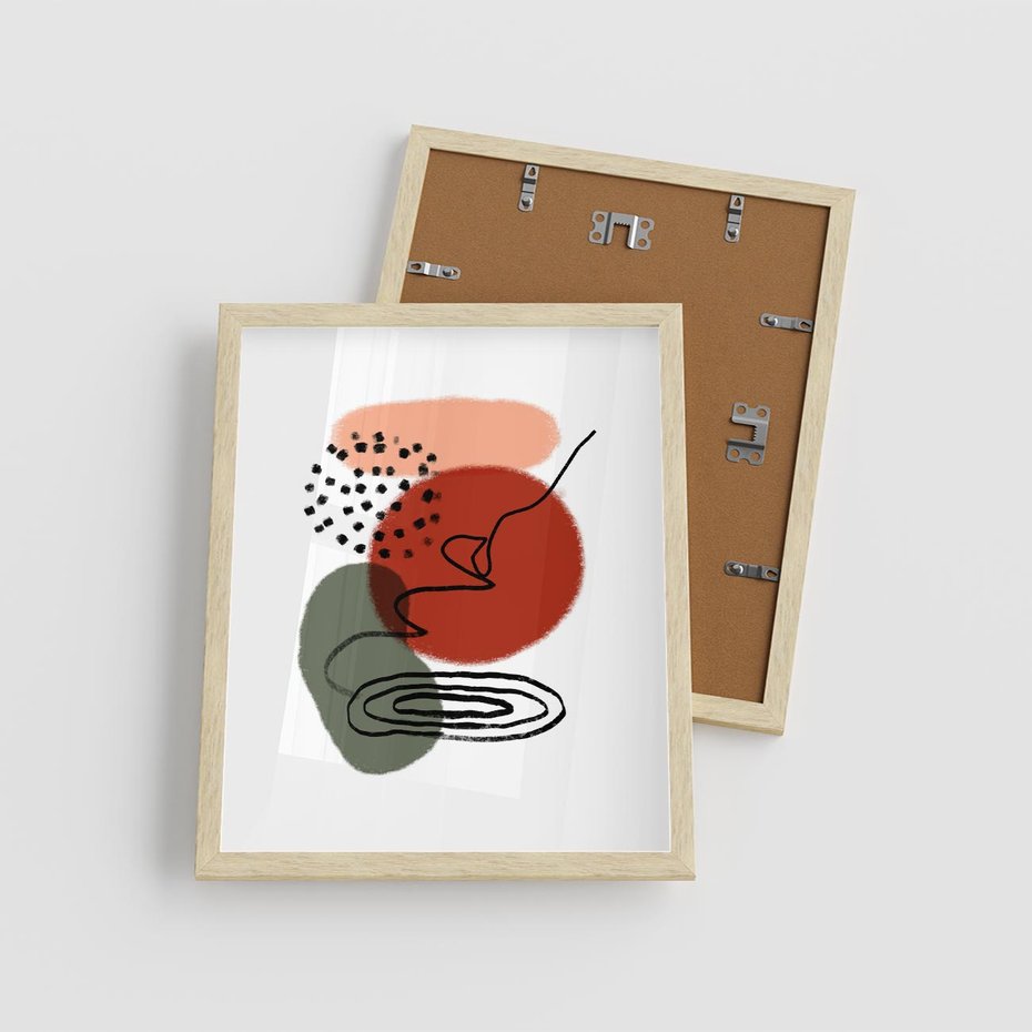 Plakat w ramie 40x50 - Boho w Brązie - abstrakcyjna sztuka, boho kształty - rama drewno