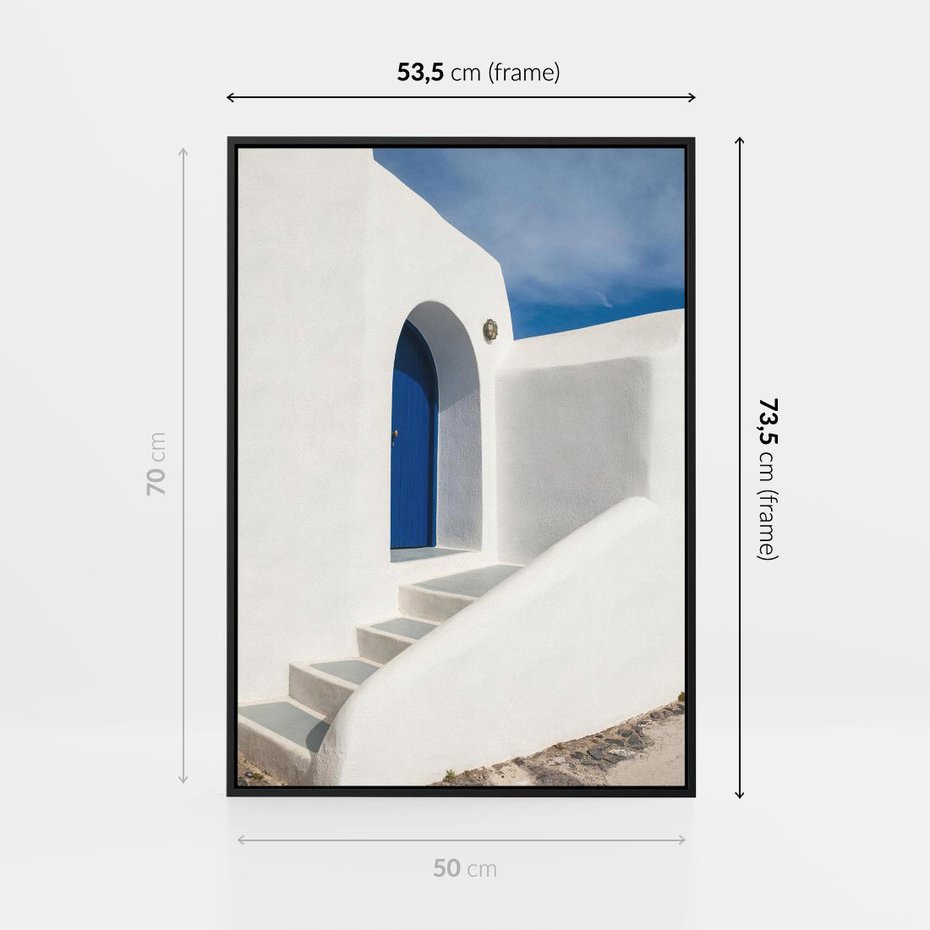 Obraz w ramie 50x70 - Powitanie Wyspy - Santorini, drzwi - rama czarna