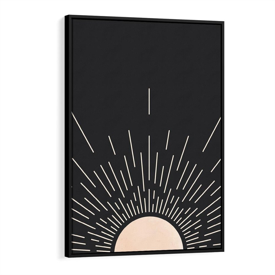 Obraz w ramie 70x100 - Słoneczny Portret Duszy - boho czarne słońce, nowoczesna grafika - rama czarna