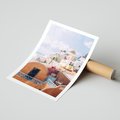 Plakat bez ramy 21x30 - Błękit Morza i Białe Domki - Santorini, wyspa