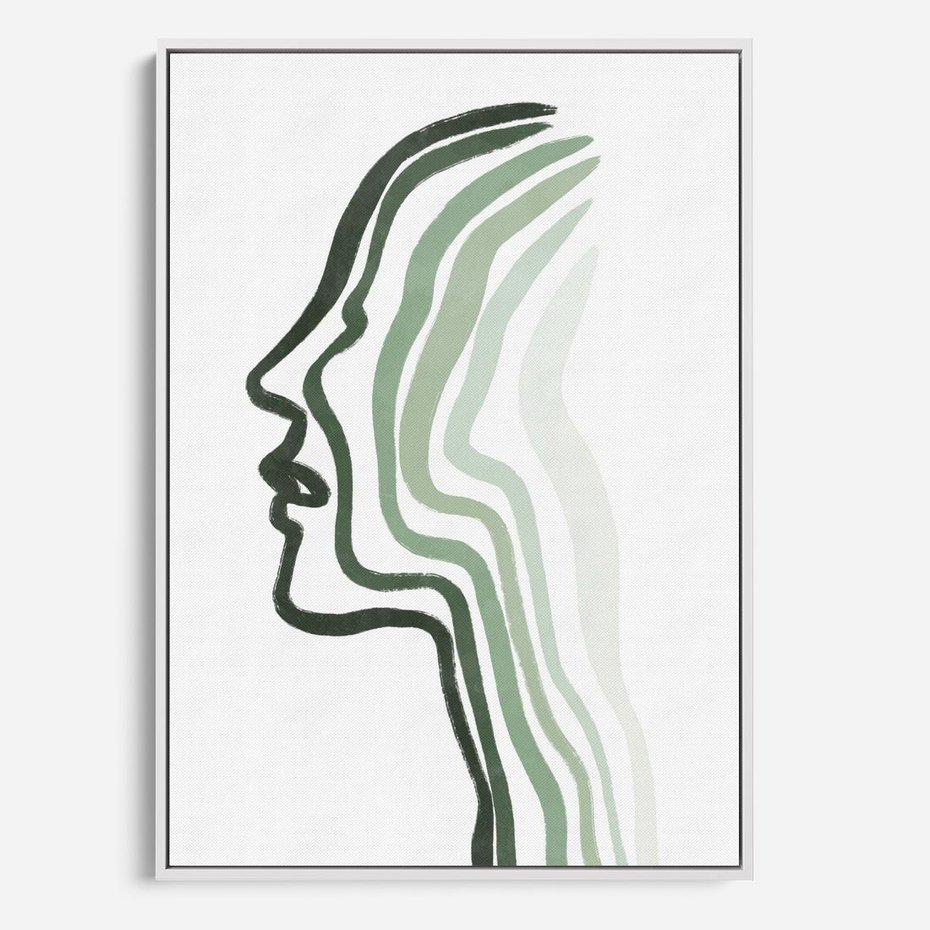 Obraz w ramie 80x120 - Zielony Profil - abstrakcja, zielony portret z profilu - rama biała