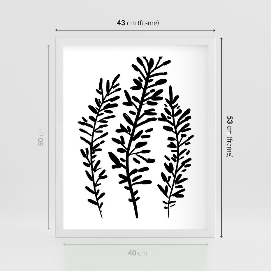 Plakat w ramie 40x50 - Spokojne Wiatrem Uginane - szkic, czarno biały - rama biała