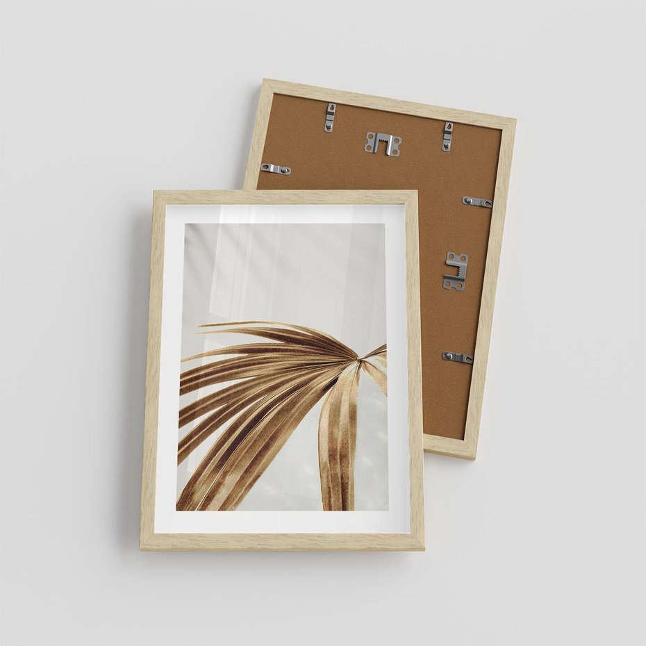 Plakat w ramie 30x40 - Egzotyczny Blask - złote, liście - rama drewno