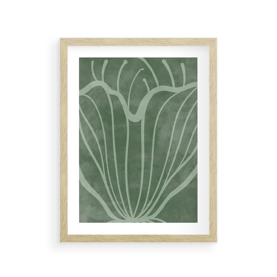 Plakat w ramie 30x40 - Zieleń Kształtująca Spokój - zielony plakat, roślinne inspiracje - rama drewno