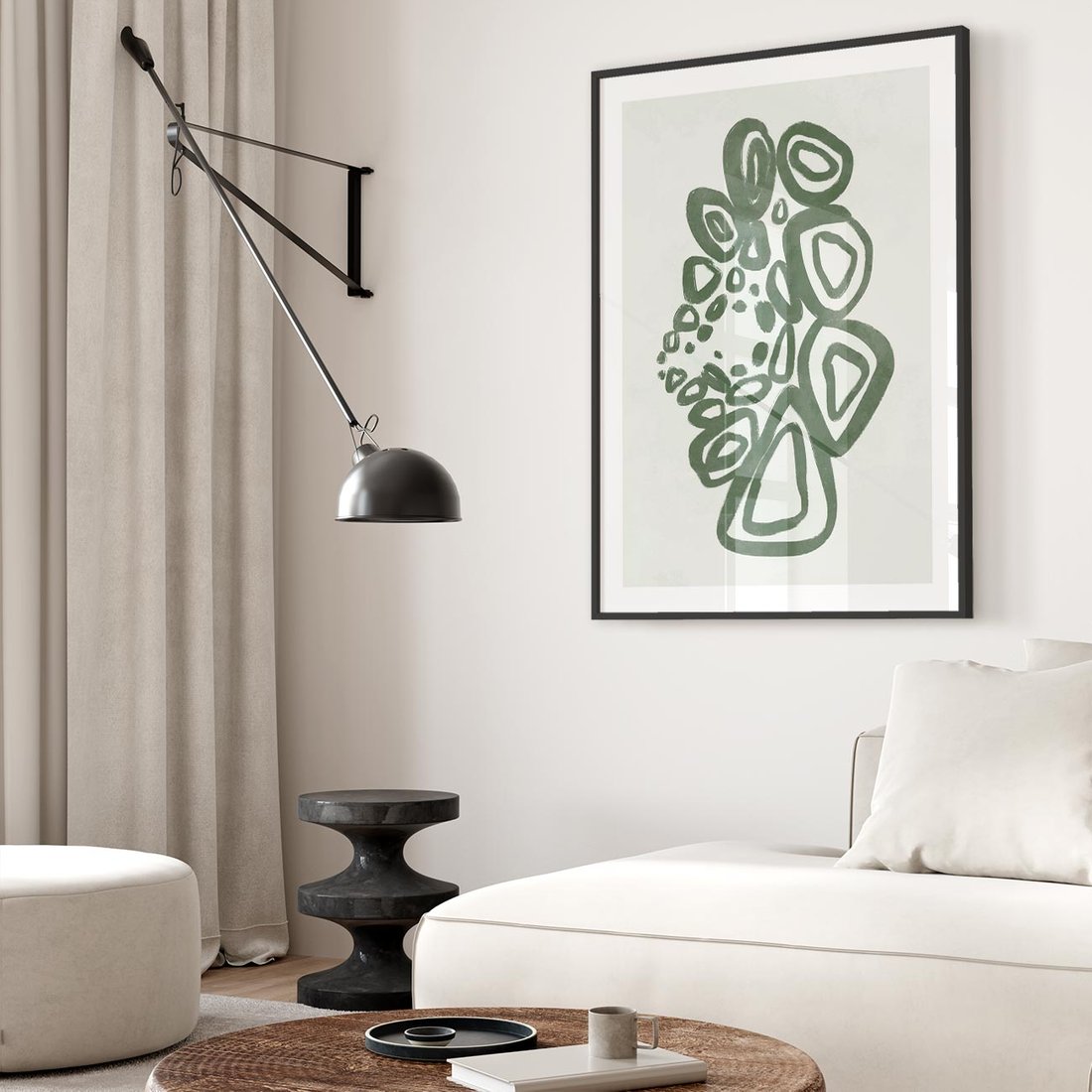 Plakat w ramie 30x40 - Migotliwe Widzenia Zieleni - zielona abstrakcja, zgaszona zieleń - rama czarna