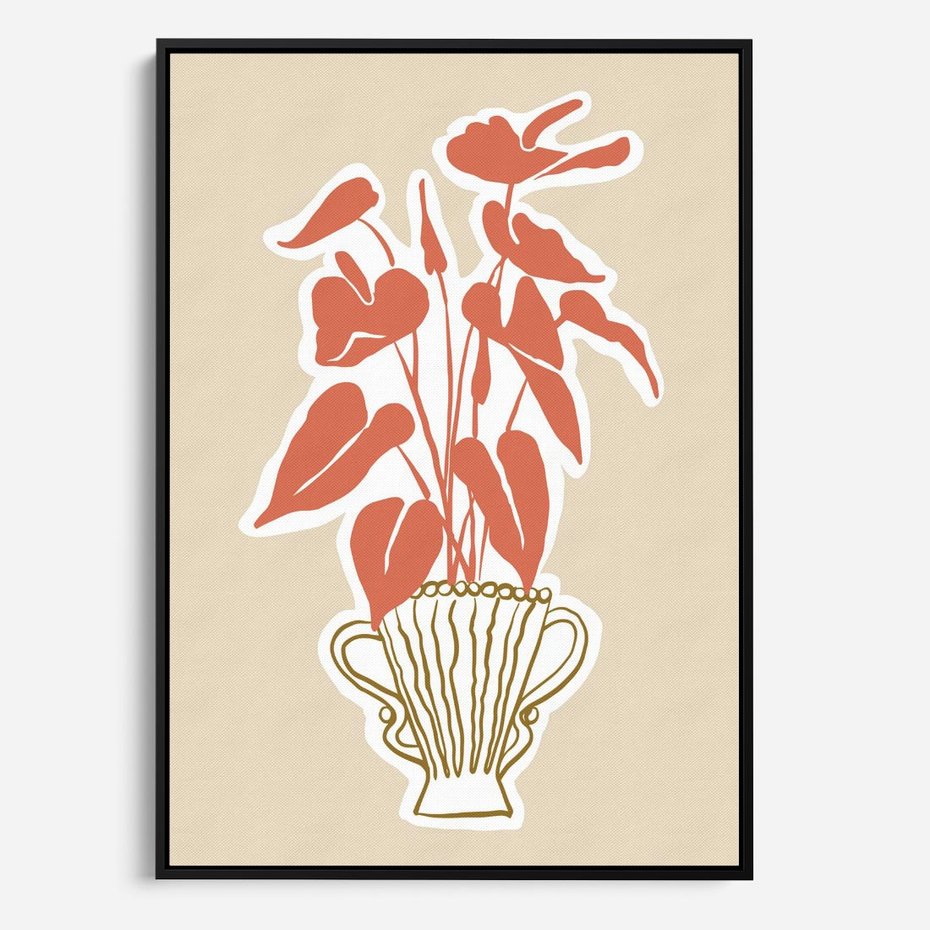 Obraz w ramie 50x70 - Harmonijne Echa - abstrakcyjne kwiaty liście, elegancka kompozycja - rama czarna