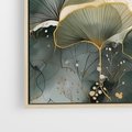 Obraz w ramie 100x70 - Natura w Złotym Odcieniu - złote elementy, liście miłorzębu japońskiego - rama drewno