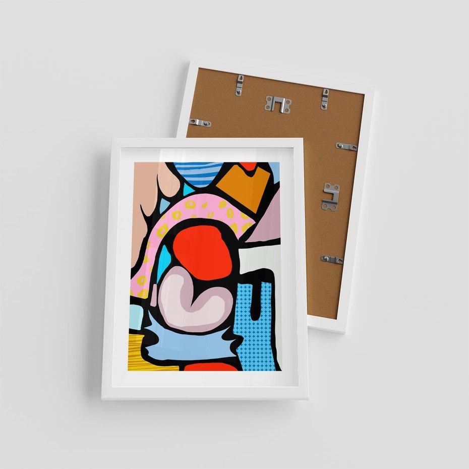 Plakat w ramie 30x40 - Czarny Komiks - abstrakcyjne formy, komiksowy styl - rama biała